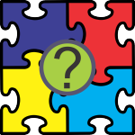 Colored jigsaw puzzle pieces with a question mark in the center